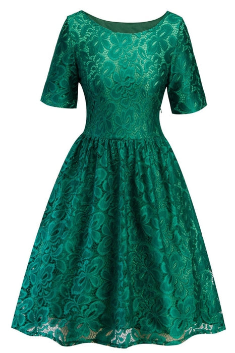 A| Bridelily Women Street Lace Crochet Dress Short Sleeve Evening Cocktail Dresses - S / Green - lace dresses