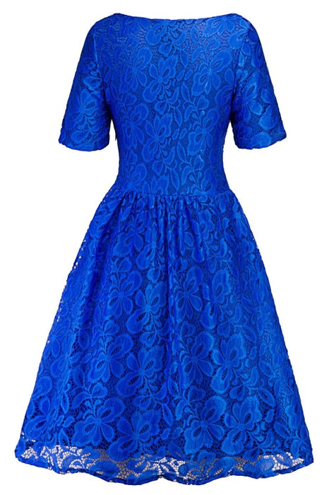 A| Bridelily Women Street Lace Crochet Dress Short Sleeve Evening Cocktail Dresses - lace dresses