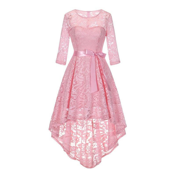 A| Bridelily Womens 1/2 Sleeves Lace Short Prom Formal Casual Swing Party Cocktail Dresses - S / Pink - lace dresses