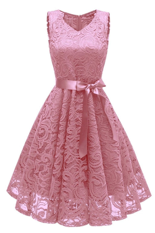 A| Bridelily Womens 1940s Street Rockabilly Ball Gown Flared Dress - Pink / S - lace dresses