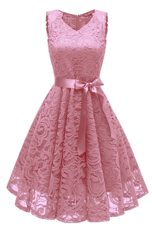 A| Bridelily Womens 1940s Street Rockabilly Ball Gown Flared Dress - Pink / S - lace dresses
