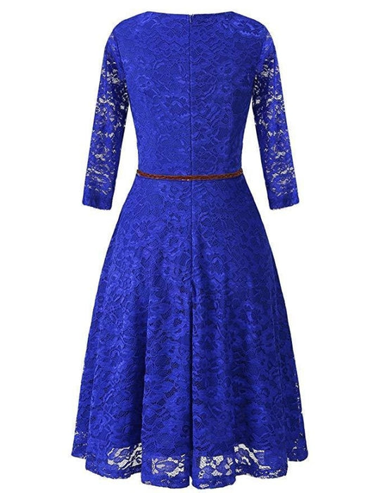 A| Bridelily Womens 3/4 Sleeve Flare Floral Lace Swing Party Bridesmaid Dress - lace dresses