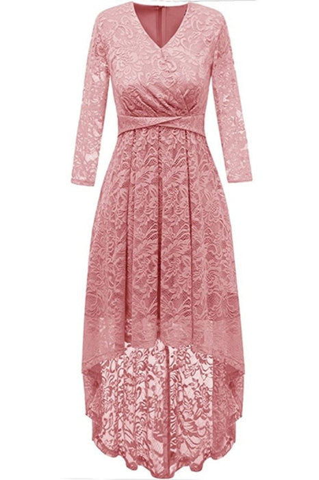 A| Bridelily Womens Bridesmaid Dress Hi-Lo Floral Lace Cocktail Party Swing Dress - S / Pink - lace dresses