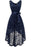 A| Bridelily Womens Floral Lace Hi-Lo Bridesmaid Dress V Neck Cocktail Formal Swing Dress - S / Navy - lace dresses
