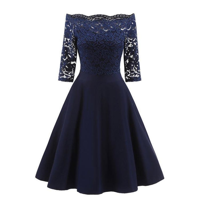 A| Bridelily Womens Lace Cocktail Evening Party Dress - Navy Blue / S - lace dresses