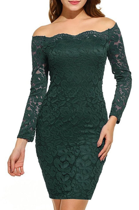 A| Bridelily Womens Slash Neck Long Sleeve Lace Dress - lace dresses
