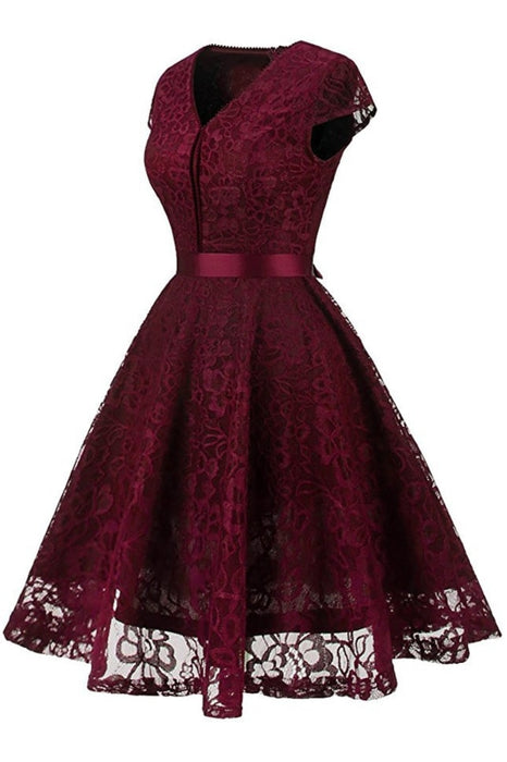A| Bridelily Womens Street 1950s Short Sleeve A-Line Cocktail Party Dress - lace dresses