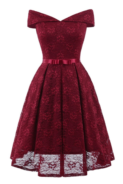 A| Bridelily Womens Street Off Shoulder Lace Dress - S / Burgundy - lace dresses