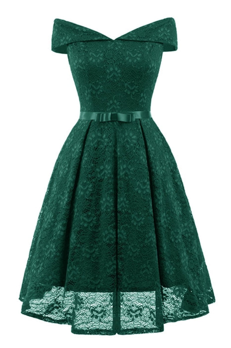 A| Bridelily Womens Street Off Shoulder Lace Dress - S / Dark Green - lace dresses