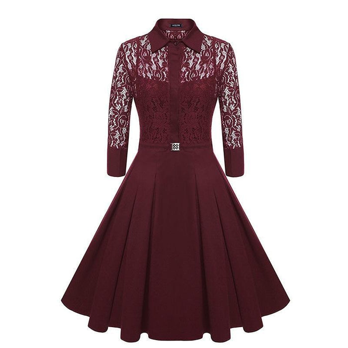 A| Bridelily Womens V-Line Dress Medium Bright Blue - S / Wine Red - lace dresses