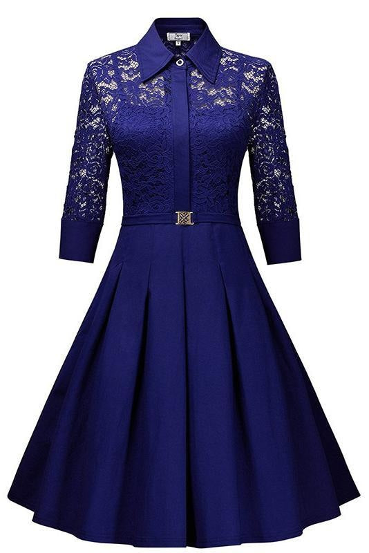 A| Bridelily Womens V-Line Dress Medium Bright Blue - lace dresses
