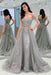 A-Line Appliques Off-the-Shoulder Gray Evening With Sashes Long Tulle Prom Dress - Prom Dresses