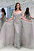 A-Line Appliques Off-the-Shoulder Gray Evening With Sashes Long Tulle Prom Dress - Prom Dresses