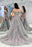 A-Line Appliques Off-the-Shoulder Gray Evening With Sashes Long Tulle Prom Dress - Prom Dresses