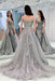 A-Line Appliques Off-the-Shoulder Gray Evening With Sashes Long Tulle Prom Dress - Prom Dresses