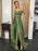 A Line Backless Green Satin Long Prom Dresses with Leg Slit, Backless Green Formal Graduation Evening Dresses 
