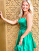 A Line Backless Green Satin Short Prom Dresses, Backless Green Homecoming Dresses, Green Formal Evening Dresses 