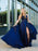 A Line Backless Navy Blue Satin Long Prom Dresses, Backless Navy Blue Formal Graduation Evening Dresses 