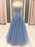 A Line Blue Lace Long Prom Dresses, Blue Lace Formal Dresses, Blue Evening Dresses
