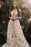 A Line Cap Sleeve Long Lace Dresses With Gold Stars Sheer Neck Prom Gown - Prom Dresses