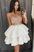 A Line Cheap Spaghetti Strap Ivory Tiered Homecoming Dress with Appliques - Prom Dresses