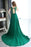 A-line Dark Green Cap Sleeve Scoop Applique Chiffon Long Prom Dress with Beaded - Prom Dresses