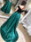 A-line Dark Green Off-the-shoulder Sweep Train Evening Dress Prom Gown - Prom Dresses