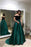 A-line Dark Green Off-the-shoulder Sweep Train Evening Dress Prom Gown - Prom Dresses