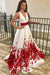 A-Line Deep V-Neck Floral Satin Prom with Beading Sweep Train Evening Dress - Prom Dresses