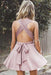 A-Line Deep V-Neck Lace-Up Blush Pink Chiffon Homecoming Sexy Short Party Dress - Prom Dresses
