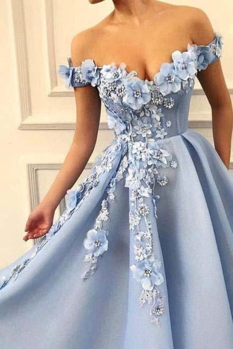 A Line Flowers Long Party Prom Dress with Appliques - Prom Dresses