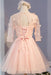 A Line Half Sleeves Knee Length Tulle Dress with Flowers Short Prom Dresses - Prom Dresses