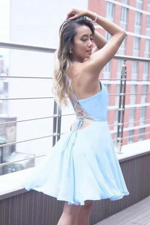 A-Line Halter Criss-Cross Petite Short Formal Dresses 2021 - Bridelily A-Line Halter Criss-Cross Petite Short Formal Dresses 2021 - Bridelily