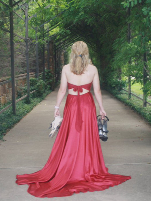 A Line Halter Neck 2 Pieces Lace Red Long Prom with Leg Slit, Lace Red Bridelily A Line Halter Neck 2 Pieces Lace Red Long Prom with Leg Slit, Lace Red Bridelily