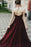 A Line Halter Neck Backless Floor Length Lace Maroon Long Prom Dresses, Maroon Lace Formal Dresses, Evening Dresses