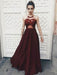 A Line Halter Neck Backless Floor Length Lace Maroon Long Prom Dresses, Maroon Lace Formal Dresses, Evening Dresses