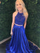 A Line Halter Neck Two Pieces Royal Blue Lace Top Prom Dresses, Two Pieces Lace Royal Blue Formal Dresses, Royal Blue Lace Evening Dresses