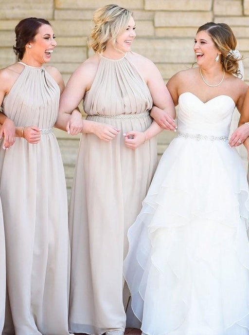 A-Line Halter Pleats Grey Chiffon Bridesmaid Dress - Bridesmaid Dresses