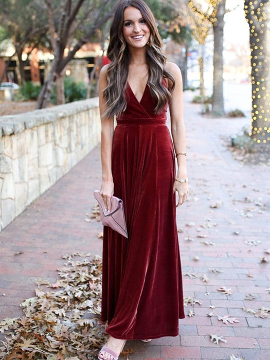 A Line Halter V Neck Backless Ankle Length Burgundy Prom, Backless Win Bridelily A Line Halter V Neck Backless Ankle Length Burgundy Prom, Backless Win Bridelily