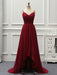 A Line High Low Backless Burgundy Tulle Long Prom Dresses, High Low Burgundy Formal Dresses, Backless Burgundy Evening Dresses