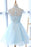 A Line High Neck Cap Sleeves Organza Homecoming Dresses with Bowknot - Prom Dresses
