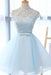 A Line High Neck Cap Sleeves Organza Homecoming Dresses with Bowknot - Prom Dresses
