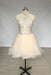 A Line High Neck Tulle Beading Mini Homecoming Short Prom Dress with Beads - Prom Dresses