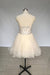 A Line High Neck Tulle Beading Mini Homecoming Short Prom Dress with Beads - Prom Dresses