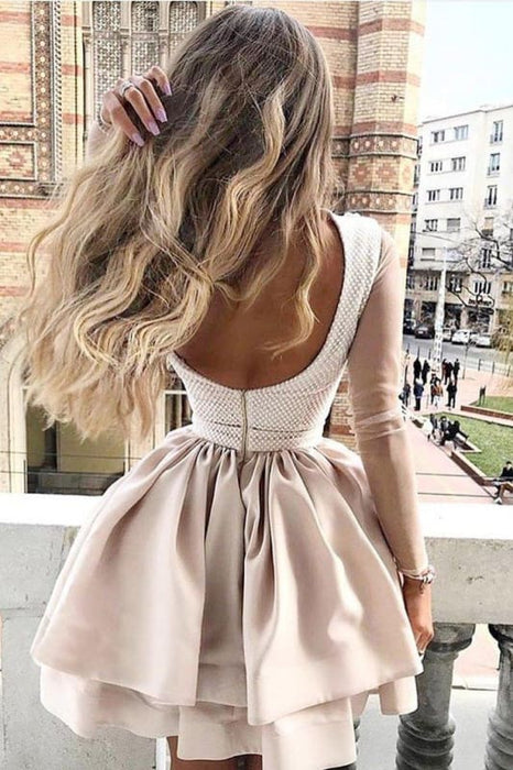 A Line High Neck Two Tiers Short Red Prom Dresses 2021 - Bridelily A Line High Neck Two Tiers Short Red Prom Dresses 2021 - Bridelily