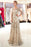 A-line Illusion Neckline Long Beading Evening Gowns with Sleeves - Prom Dresses