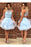 A-Line Light Blue Jewel Sleeveless Beading Mini Tulle Homecoming Party Dresses - Prom Dresses