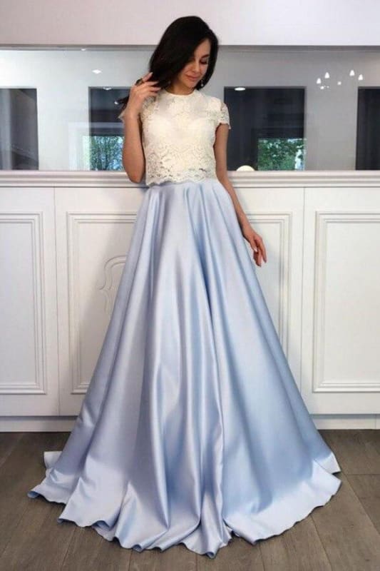 A-line Light Blue Short Red Two Piece Prom Dress - Bridelily A-line Light Blue Short Red Two Piece Prom Dress - Bridelily