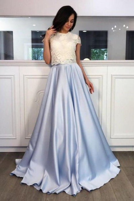 A-line Light Blue Short Red Two Piece Prom Dress Bridelily