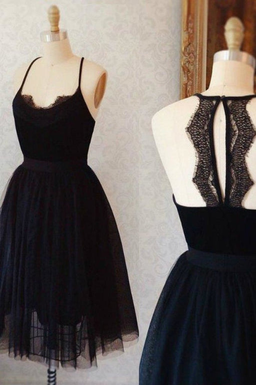 A Line Little Dress Cute Sleeveless Tulle Black Knee Length Homecoming Dresses - Prom Dresses